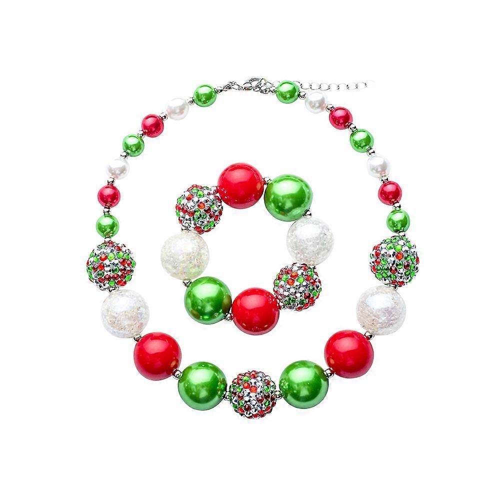 Chunky Bead Jewelry Set Including Necklace And Bracelet For Kids Designed For Christmas Parties And Beach Use 1 Set