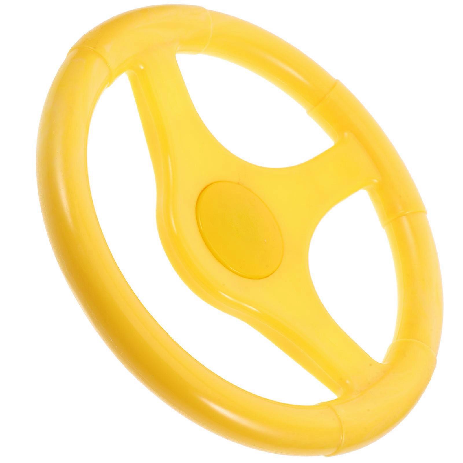 子供用プラスチックステアリングホイール おもちゃカーアクセサリー 黄色の多機能プレイルームガーデン