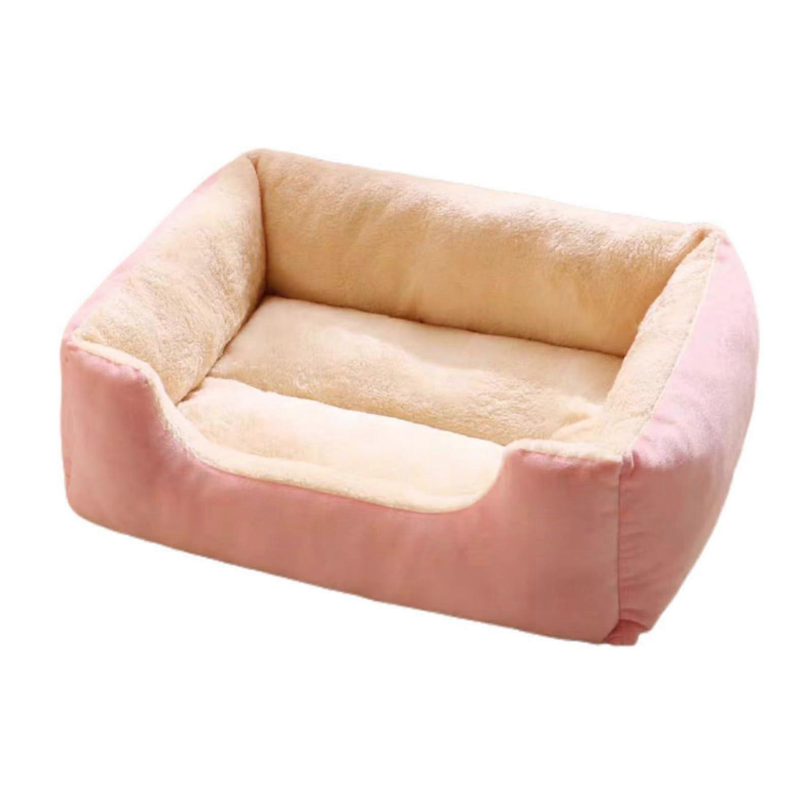 Fluffy Dog Bed for Large Dogs Washable for Large Dogs, Square Cuddly Bed with Soft Edge and NonSlip Base (Pink, XXL 90 x 70 cm) XXL 90*70CM Pink