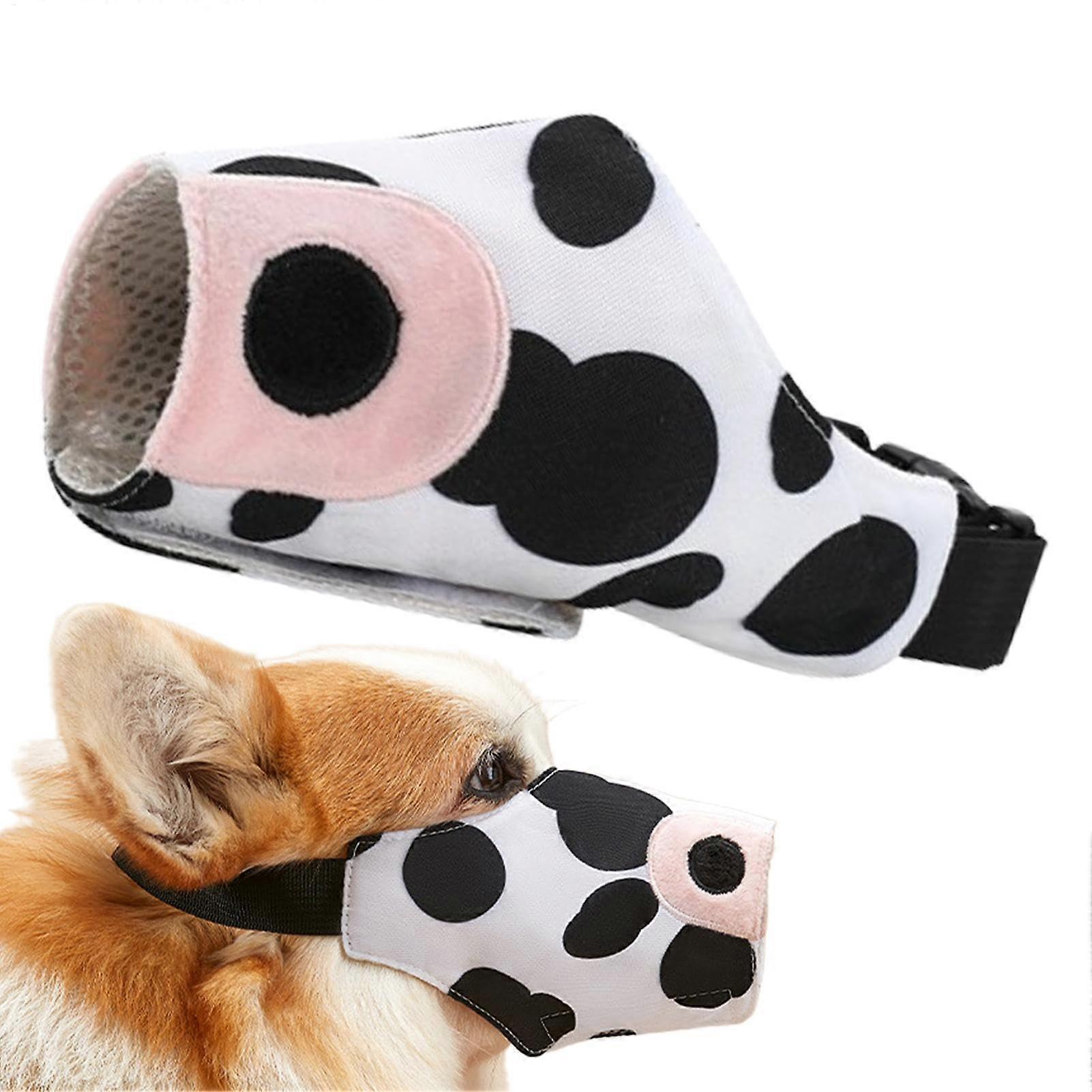 Dog muzzle, cow design, breathable mesh muzzle for pets, adjustable loop, dog mouth guard for Dachshund, Beagle, German Shepherd.