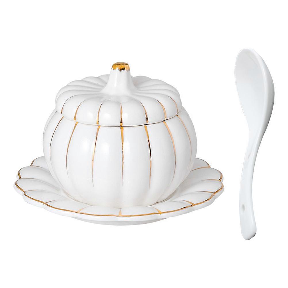 Multi-Functional Pumpkin Shaped Container Set Suitable for Stewing Soup and Serving Desserts in White Ceramic