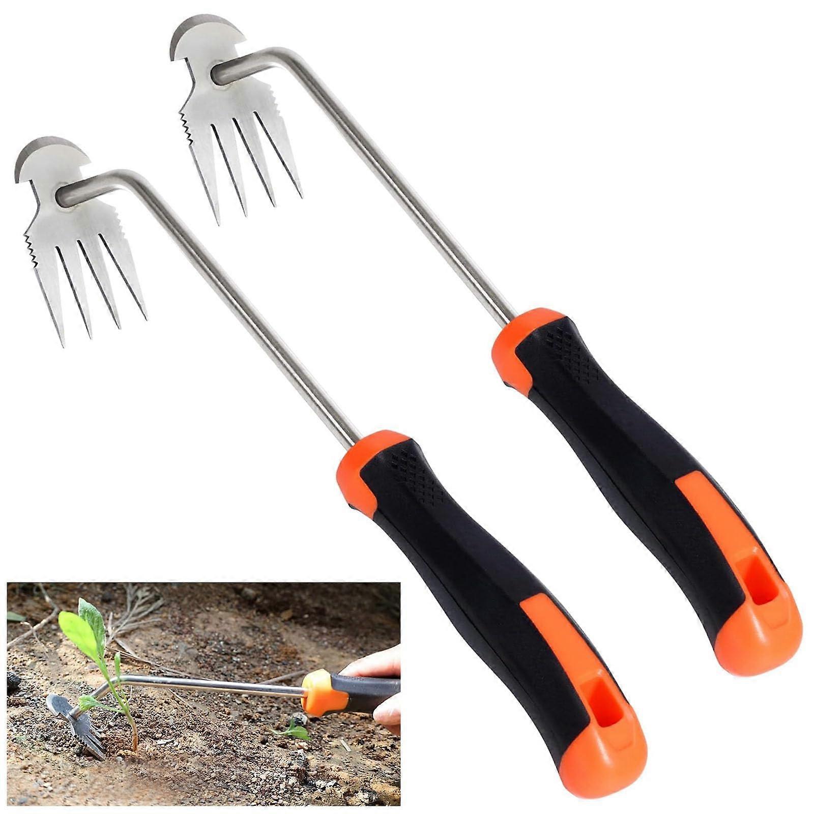 Stainless Steel Weed Cutter Hand Weed Cutter With Handle Rubber Grip 4 Teeth Orange 1 For Garden Weeding Digging