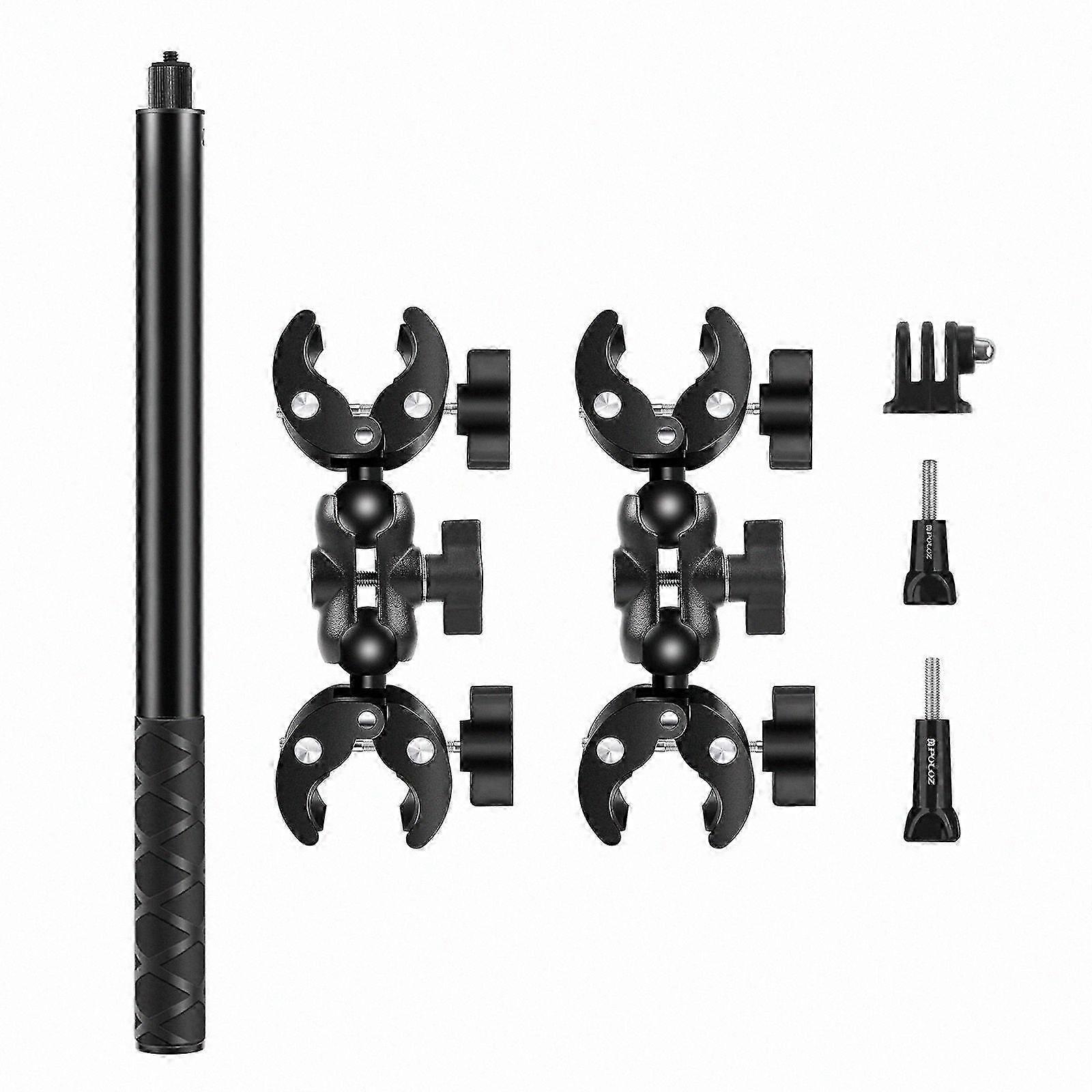 Universal Motorcycle Handlebar Mount with 59" Selfie Stick for Action Cameras, Compatible with GoPro Hero 12/11/10, Insta360 ONE X4/X3