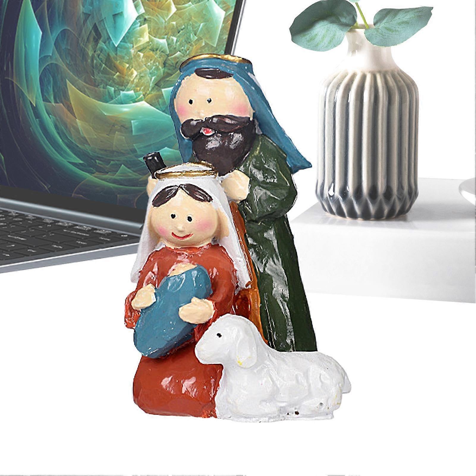Christmas Nativity Scene Set with Holy Family Manger Figurines for Desk or Table Decoration