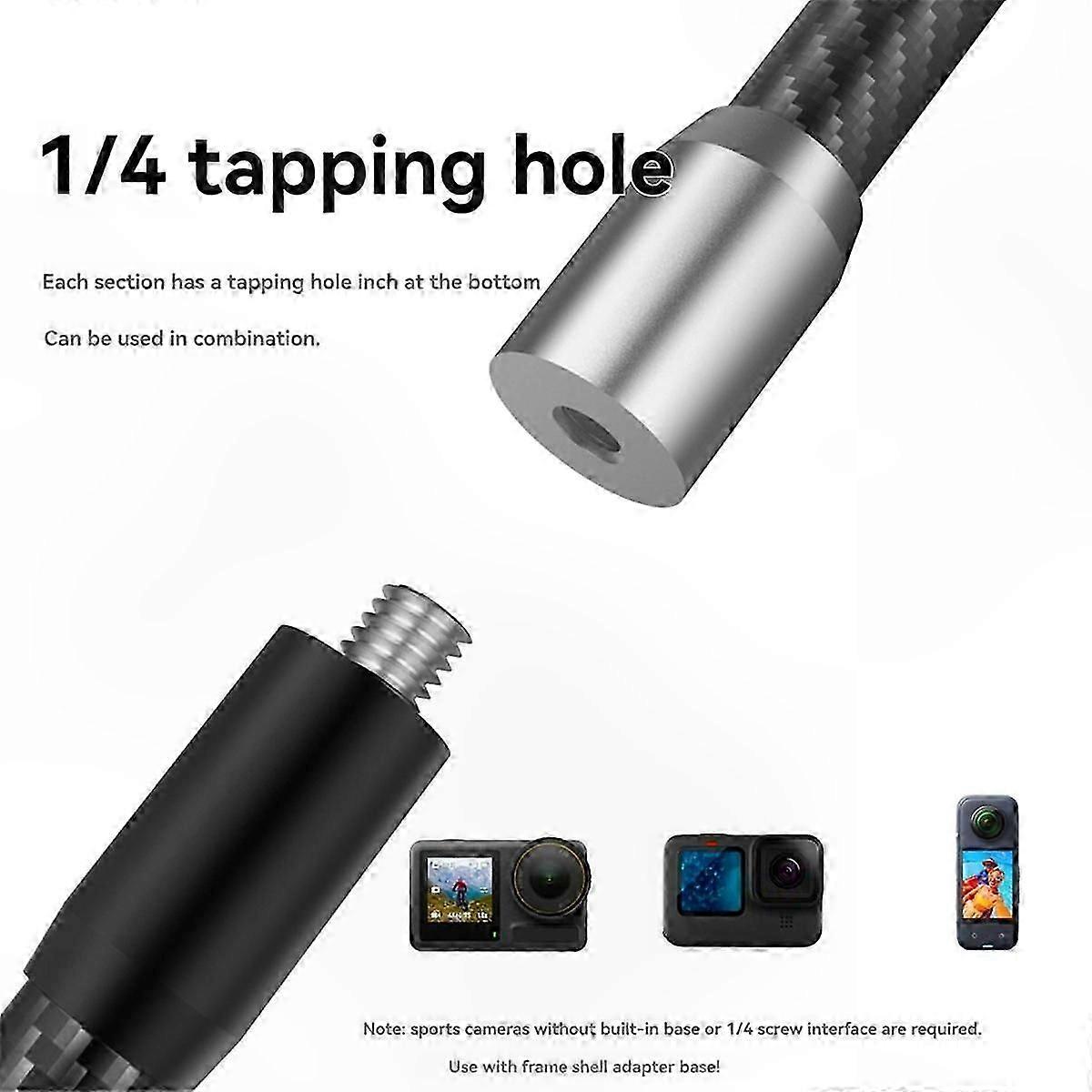 Adjustable Extension Rod for Action Cameras, 1/4 Tripod Mount, Selfie Stick, Helmet Arm Adapter
