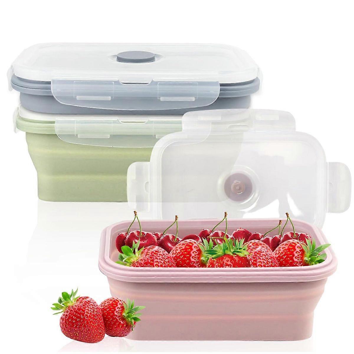 Collapsible Lunch Box, 3 Pack Foldable Food Storage Boxes, Collapsible Silicone Container with Lid, Foldable Lunch Box, Foldable Tupperware Container