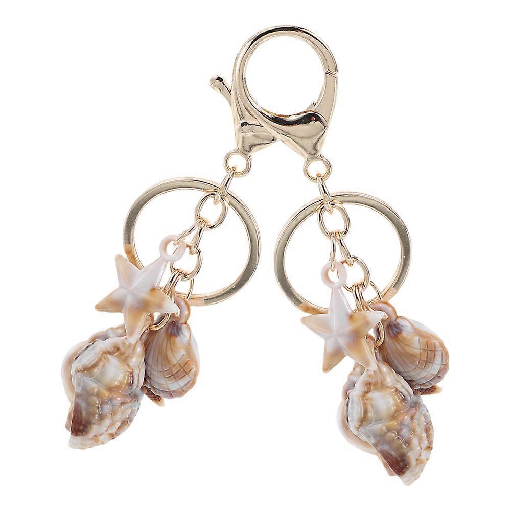 2pcs Creative Seashell Keychain Cute Ocean Style Conch Chamrs Nautical Theme Key Ring for Handbags and Backpacks