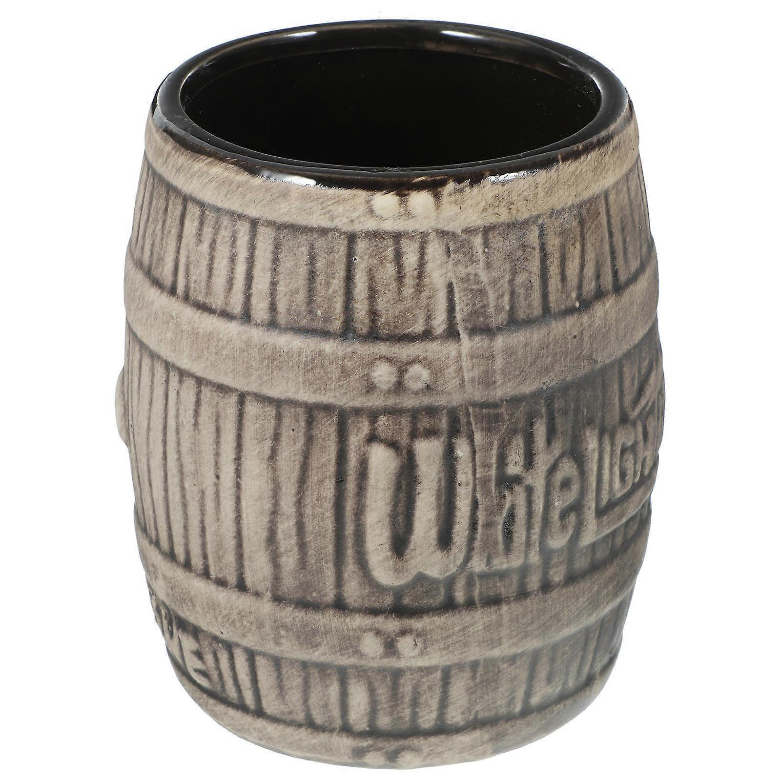 Ceramic Barrel Shaped Tiki Mug for Tropical Drinks Perfect for Home Use Coffee Color 12 oz