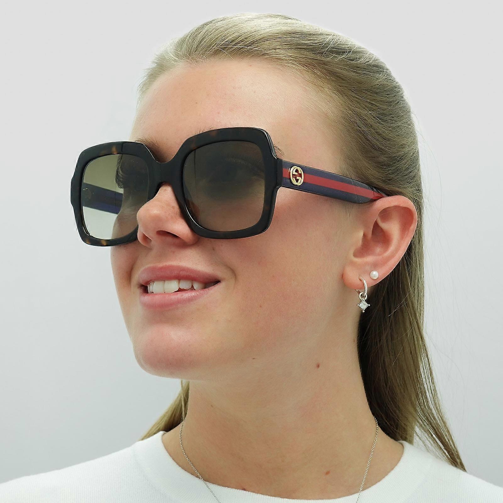 Gucci Sunglasses GG0036SN 004 Havana Glitter Blue and Red