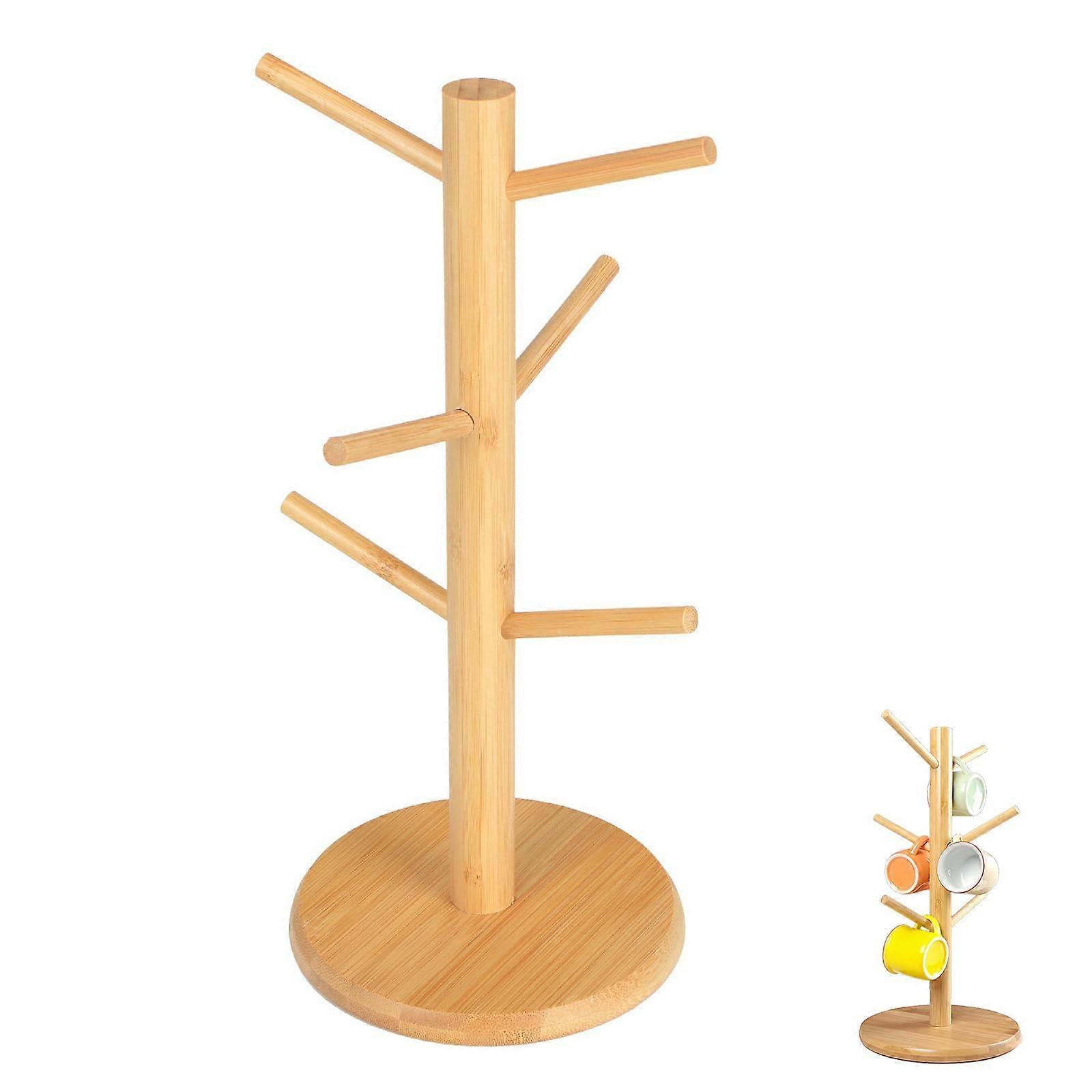 Wooden Mug Tree Stand Mug Tree 6 Mugs,Mug Holder for Coffee Tea MultiFunction Storage Rack Cup, for Coffee Tea Mugs Cups Jewelry Display
