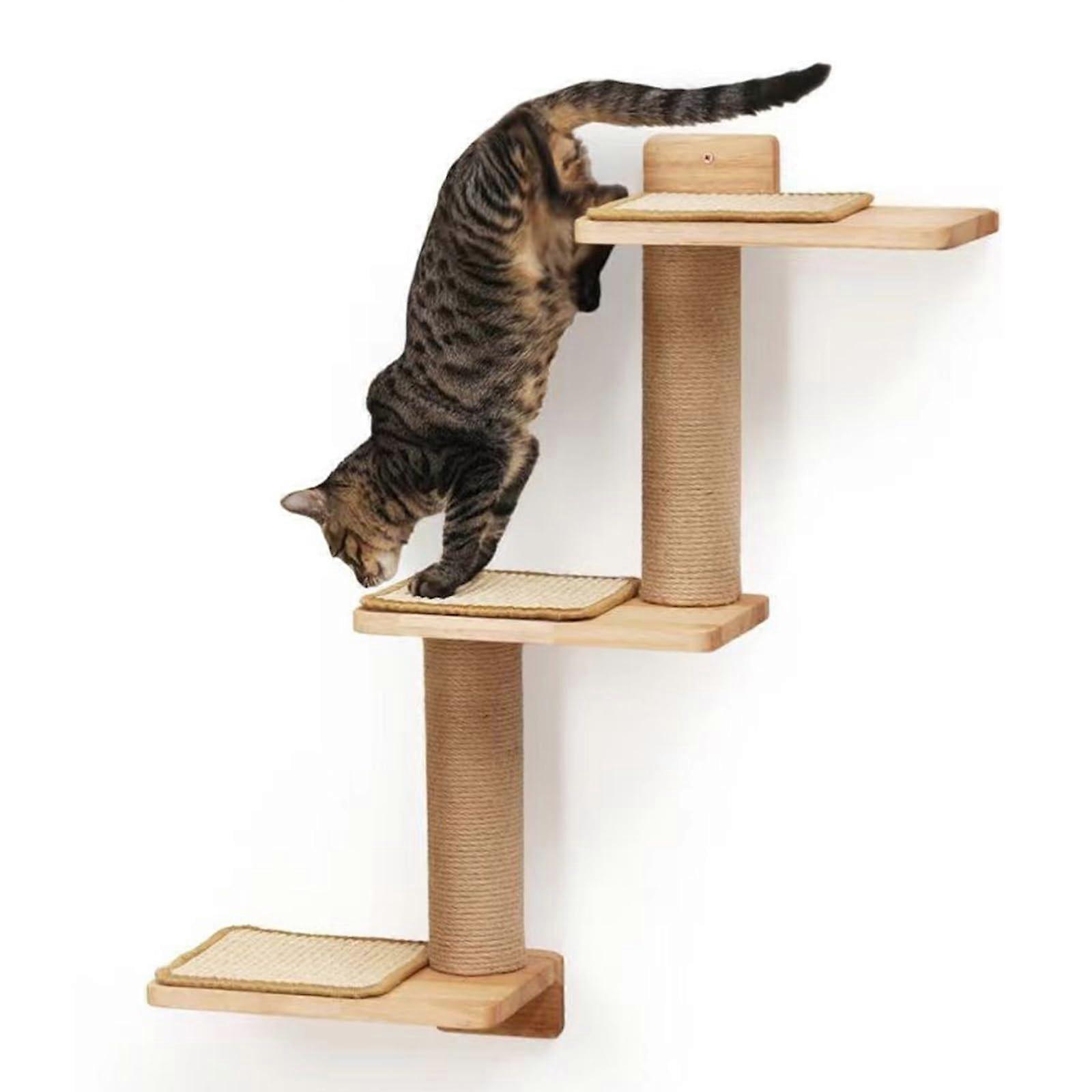 Wall Mounted Cat Tree, 3 Tier Cat Shelves, Tree Shape Scratching Post with Sisal Pad for Climbing, Sleeping, Playing