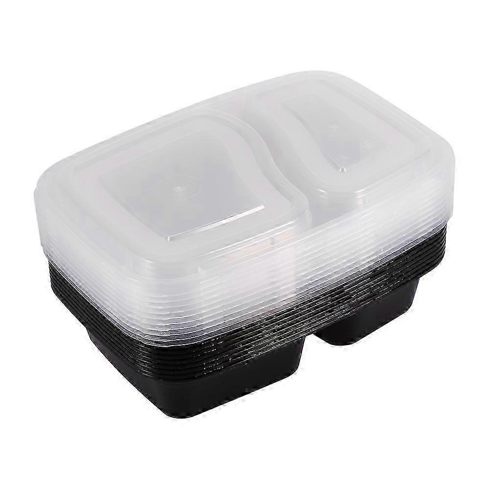 10pcs Black Plastic Microwavable 2-Compartment Meal Prep Food Storage Containers