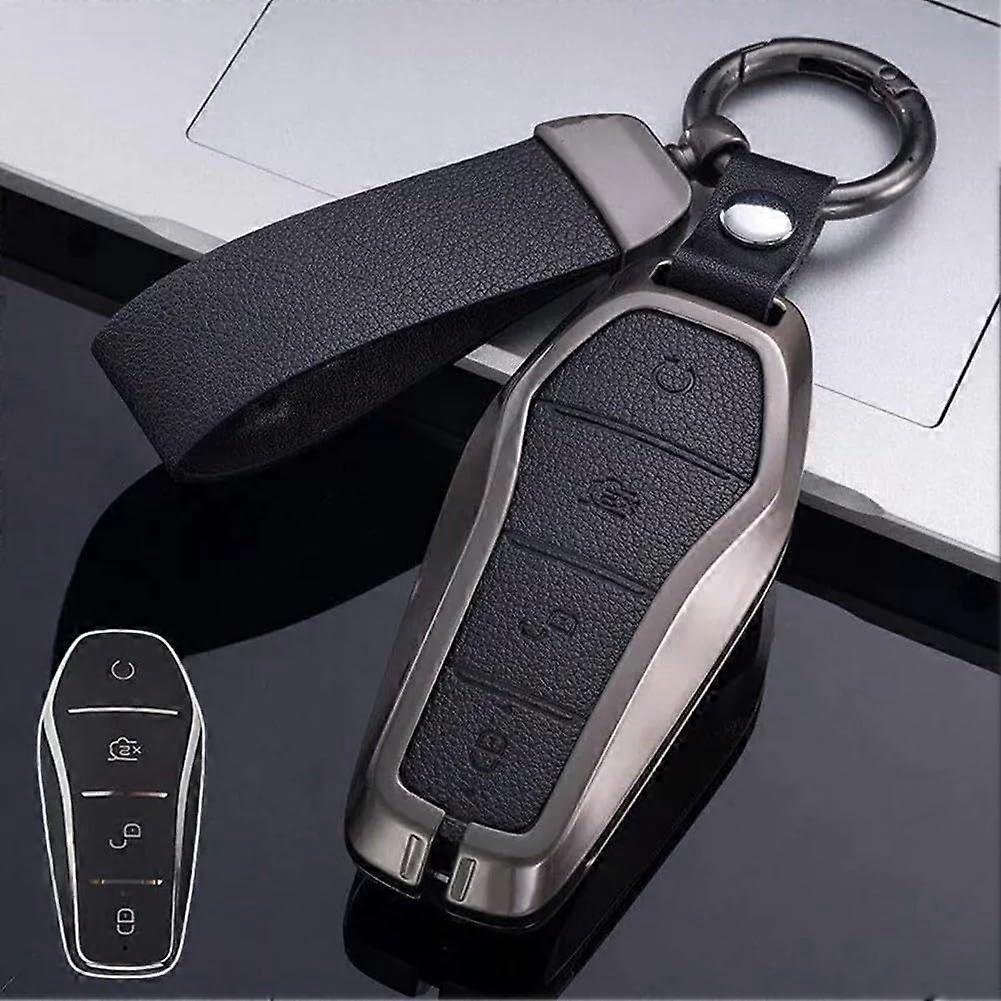 Zinc Alloy Leather Key Fob Case For BYD Song Qin Han EV DM, BYD EV Key Fob Case, Durable Protection, Black