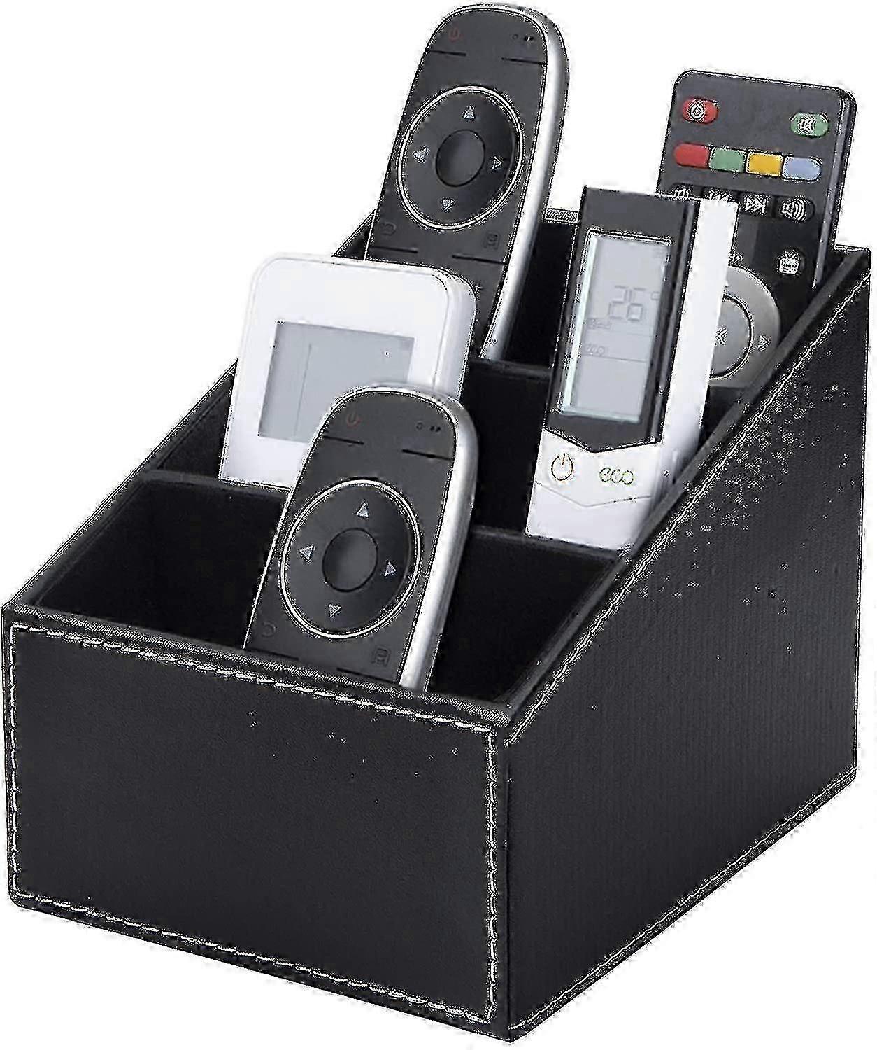 Tv Remote Control Storage Box With 3 Compartments, Pu Leather