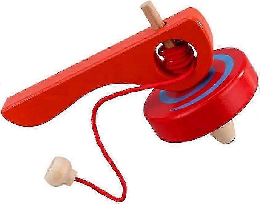 Wooden Spinning Top Gyroscope peg-top with Handle and Pull String Wire,can Last Long time, Color Random