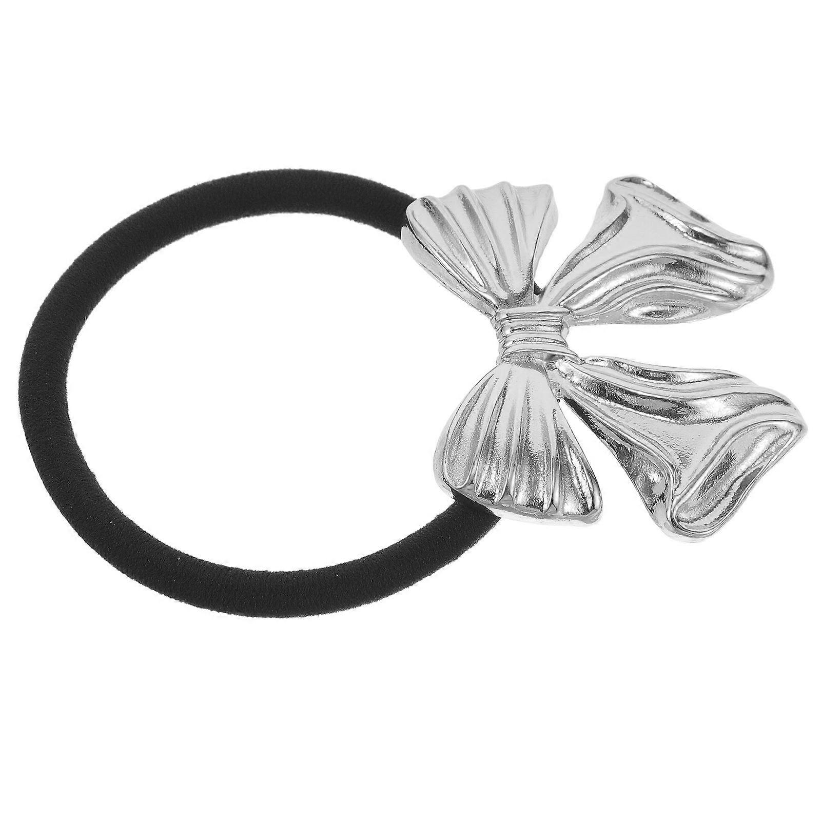 Elastic Bowknot Ponytail Holders For Casual Formal Occasions Silver 1Pack