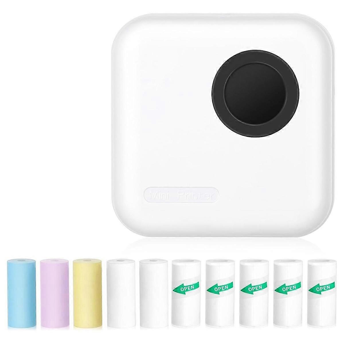 Mini Sticker Printer Bluetooth Thermal Printer with 10 Rolls and Stickers for Picture, Receipt, Not