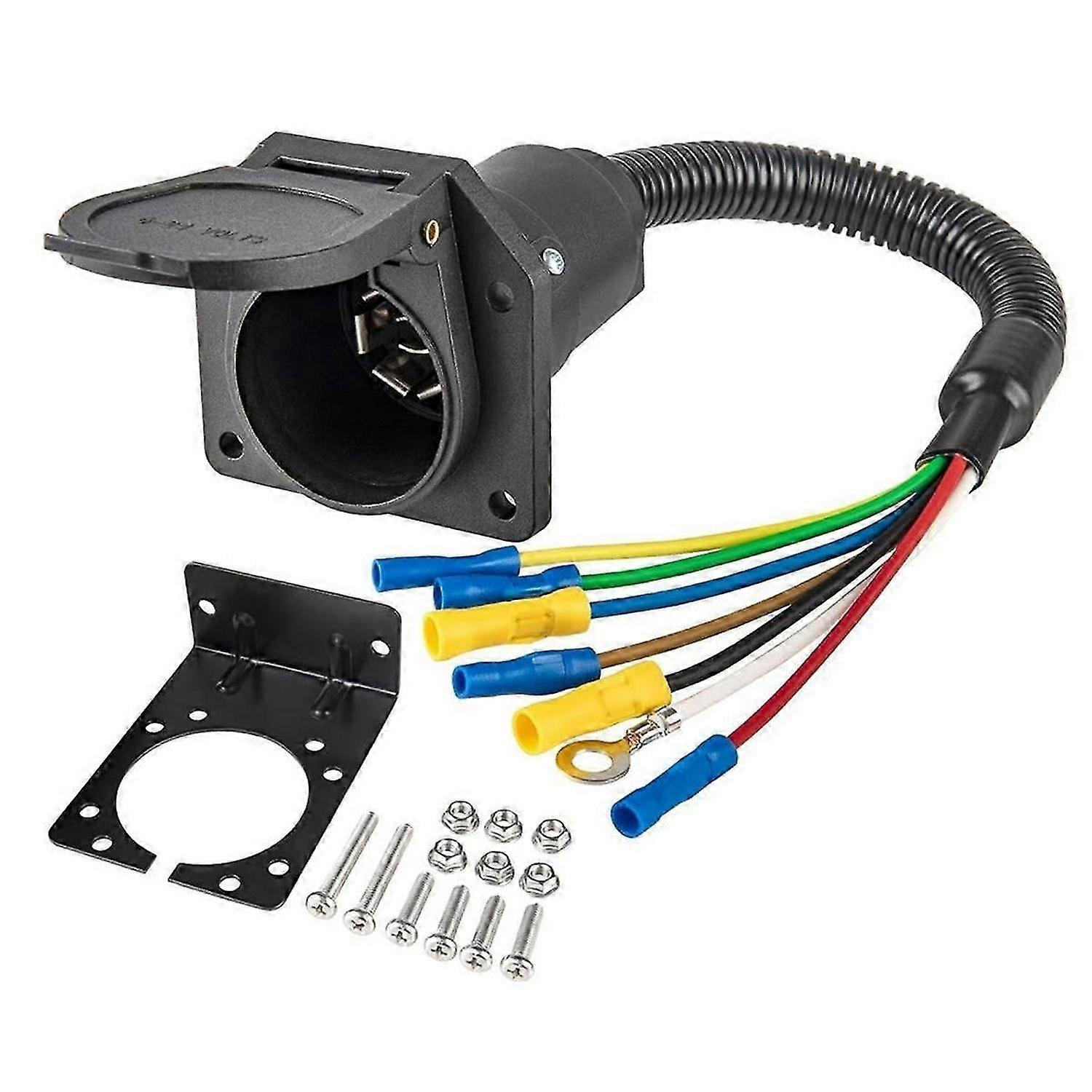 7 Way RV Trailer Light Connector Socket 7 Pin Wire Electrical Trailer Adapter Quick Converter with Mounting Bracket
