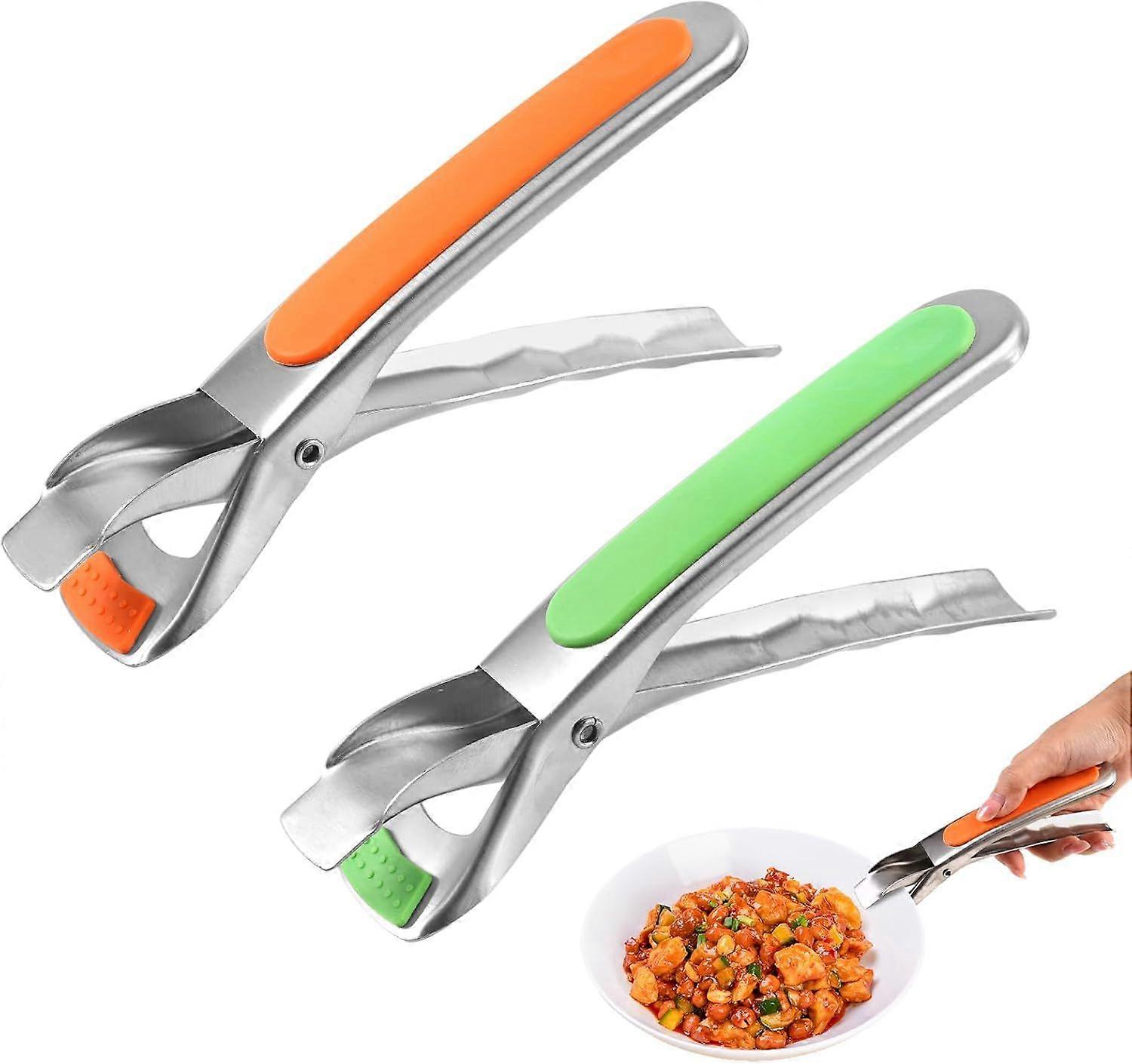 2 Pieces Anti Scalding Hot Plate Tongs, 16.8 cm Non-Slip Crockery Tongs, Stainless Steel Air Fryer Tongs with Ergonomic Handle, for Carrying and Takin