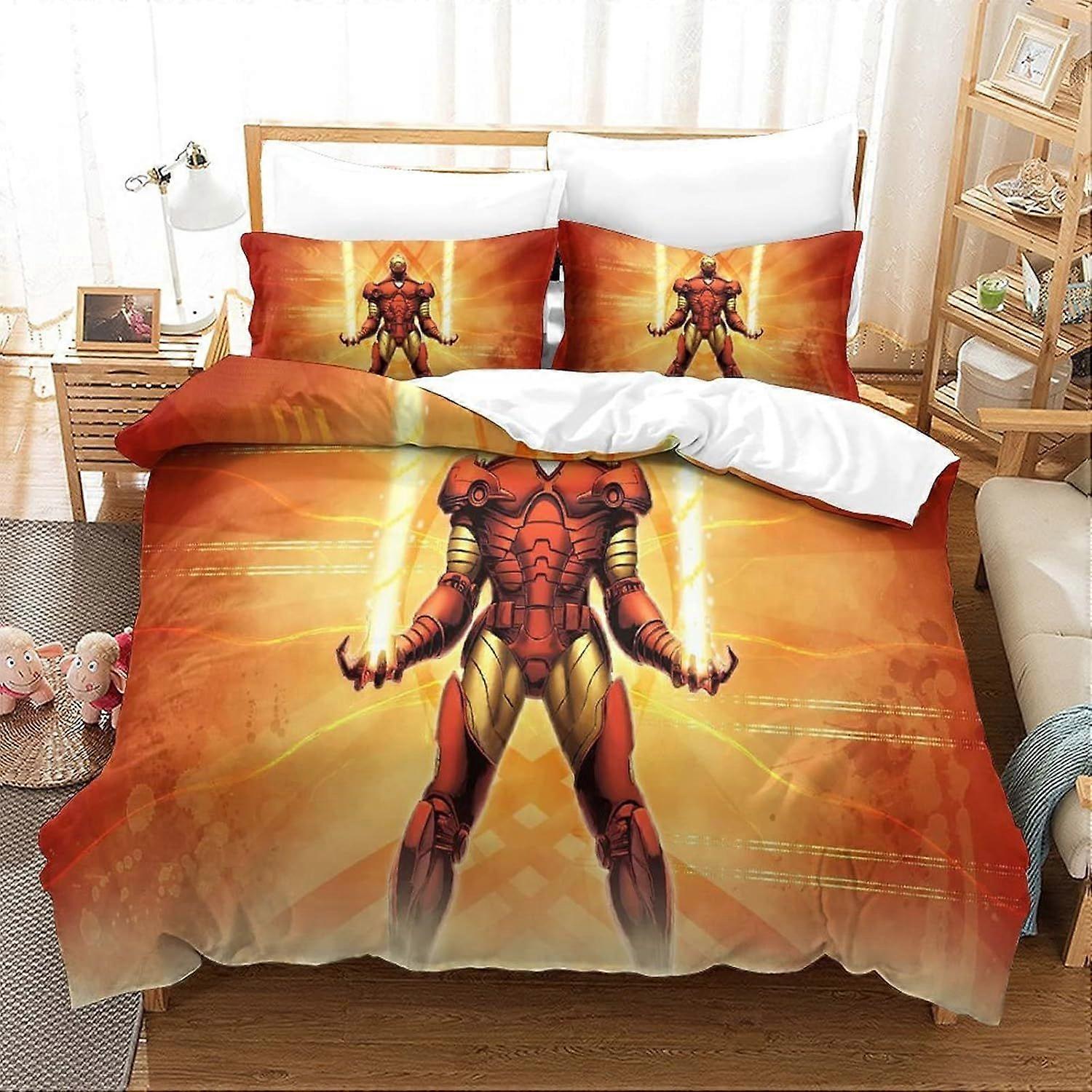 Bedding Double Bed Set Iron Man Printed Double Size Bedding Sets Super Soft Microfiber Duvet Covers with Zipper with Pillowcases Hypoallergenic 140x20