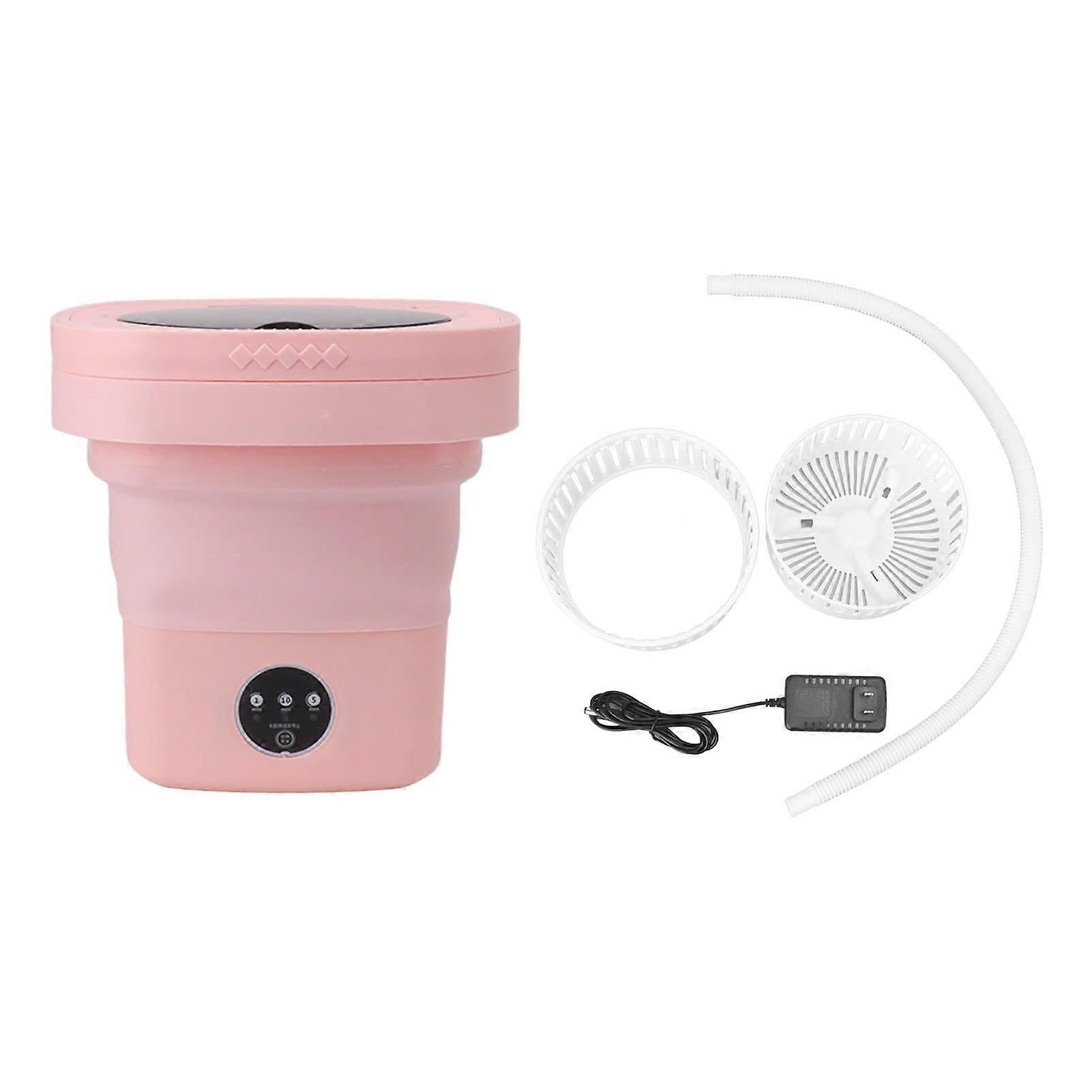 6.5L Washing Machine Folding Portable Automatic Deep Cleaning Wash and Spin Dry Washer with Water Tube 100240V Pink US Plug