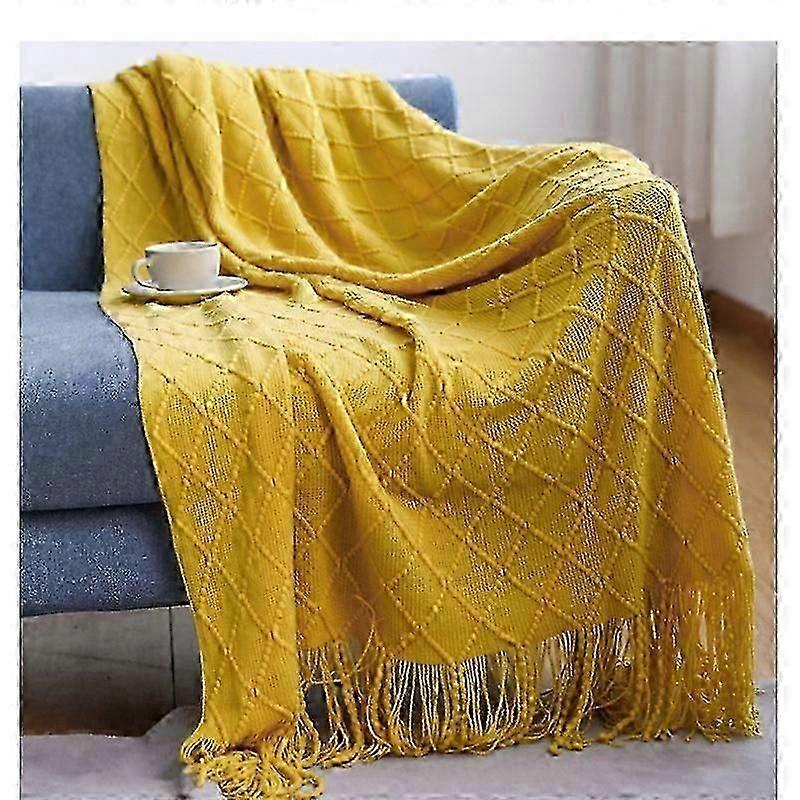 127*180CM Knitted with Tassel Blankets, Outdoor Reversible Soft Cozy Lightweight Throw Blankets, Couch Bed Sofa Decorative Throw Blanket All Seasons