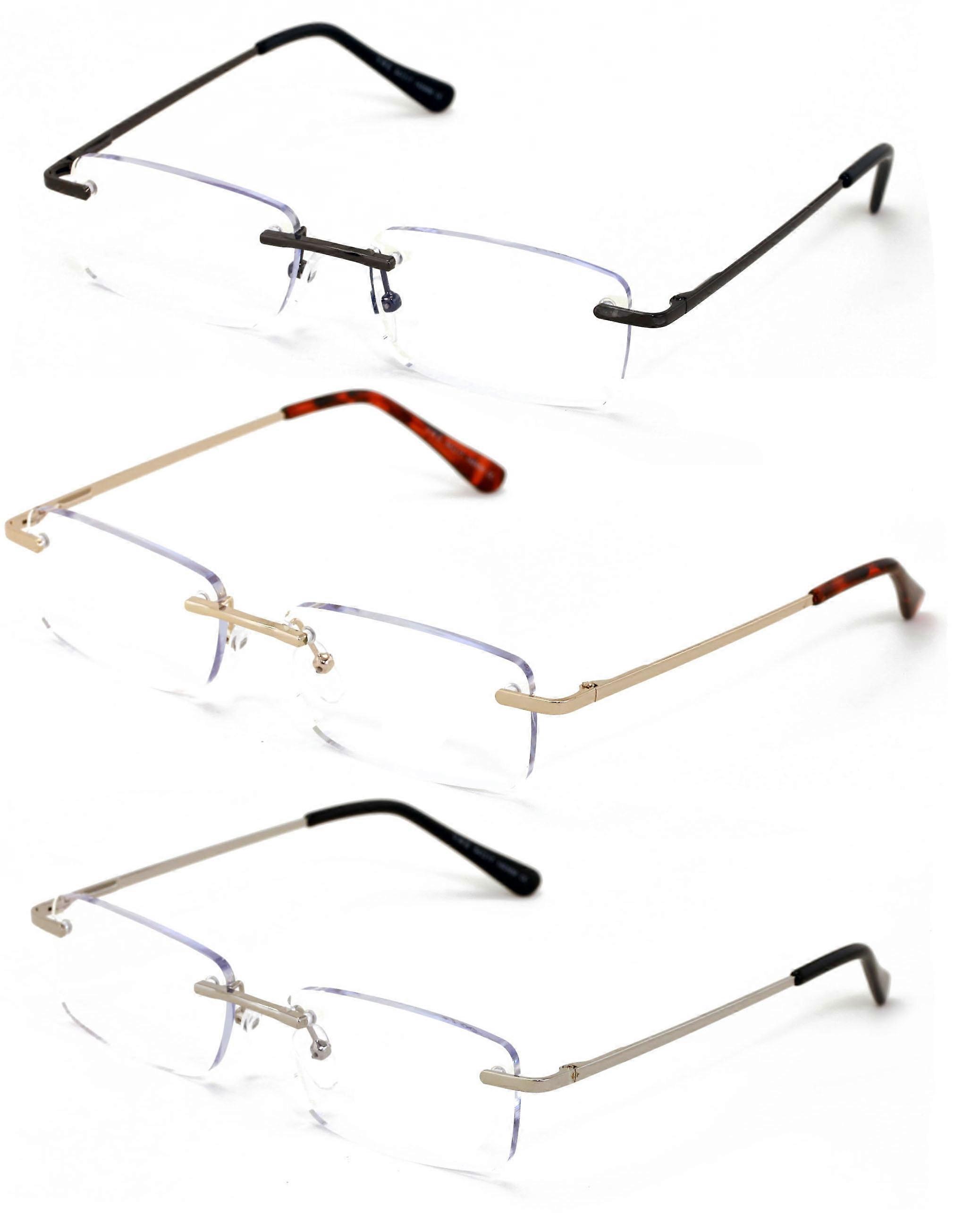 3 Pairs Super Lightweight Slim Sleek Full Rimless Reading Glasses Metal Frame- Rectangular Anti Blue Blocker UV Protection Reader Clear Lens 0.00