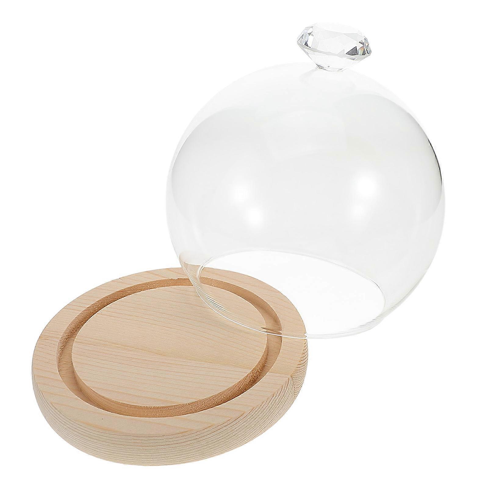 Display Case Dome Glass with Wood Base for Collectors Protection Display 1Set