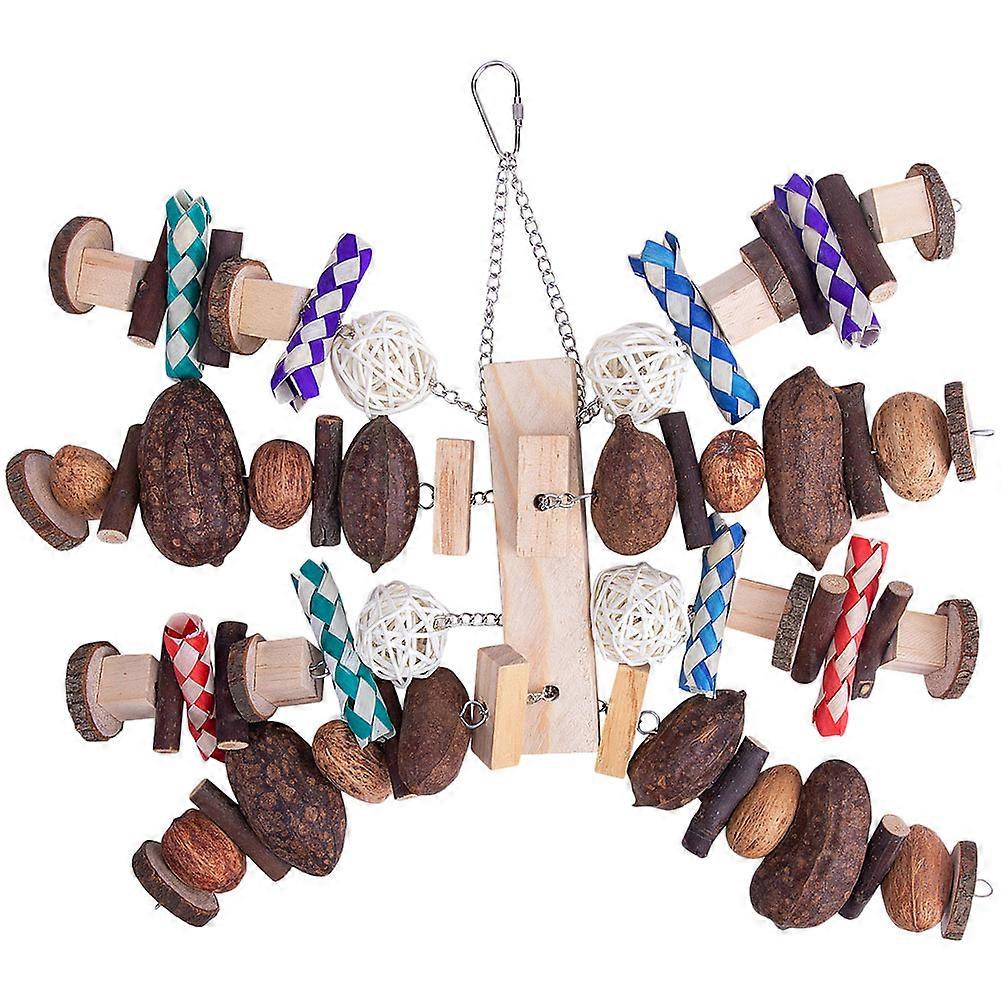 Wooden Parrot Chewing Toy 2Pcs Hanging Swing Plaything For Pet Birds Indoor Cage Use Assorted Color Physical Exercise