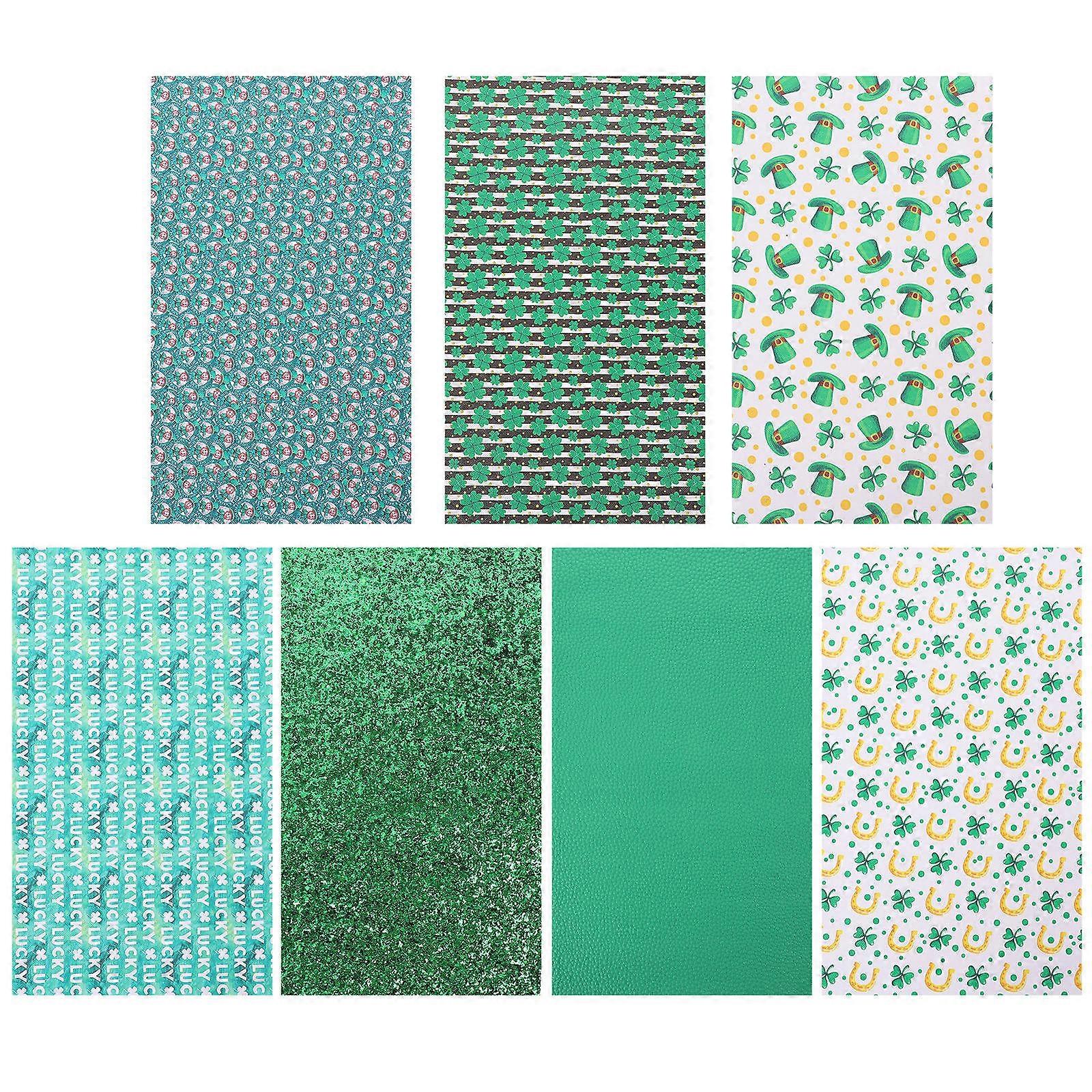 Patrick's Day Printed PU Faux Sheets for DIY 14Pcs Green Synthetic Fabric