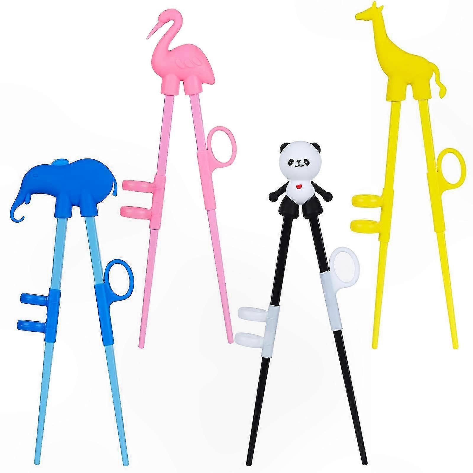 Beginner-Friendly 4-Pack Children's Learning Chopsticks - Multi-Color Plastic Utensils with Comfort Grip for Skill Development