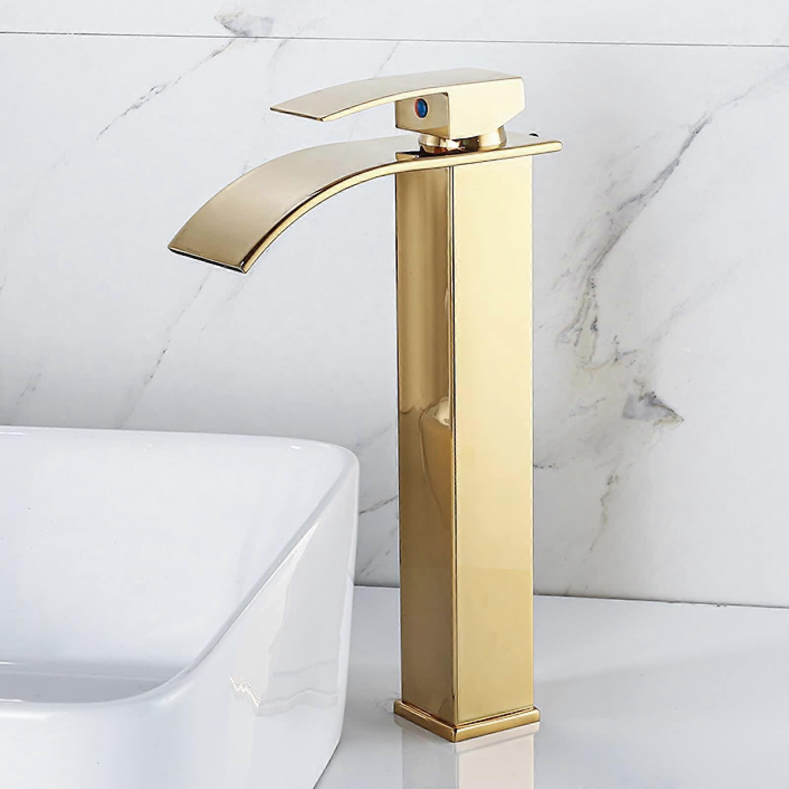 Waterfall Tap Basin Stainless Steel Faucet, Waterfall Bathroom Sink, Single Handle Hot And Cold, Black Finish