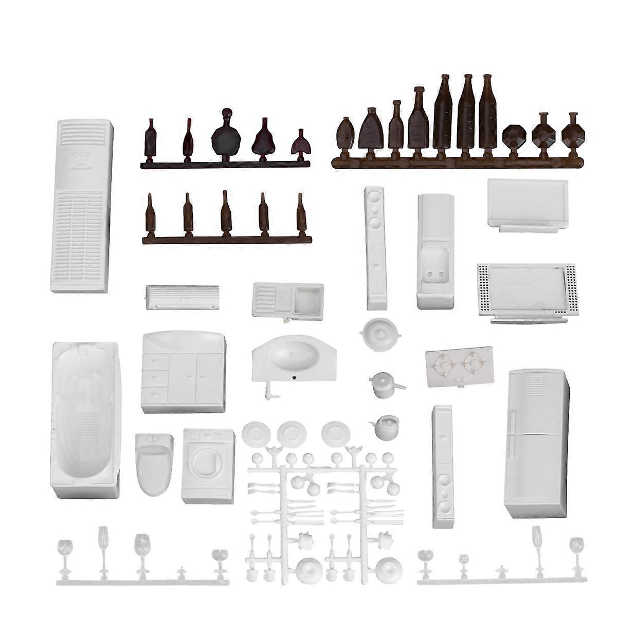 Mini Furnitures Model Construction Kit for Dollhouse 46Pcs Silver Set