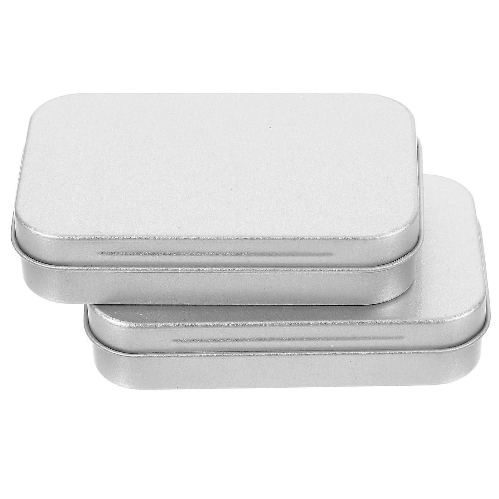Tin Boxes with Hinged Lids for Medicine Storage 2Pcs Metal Containers