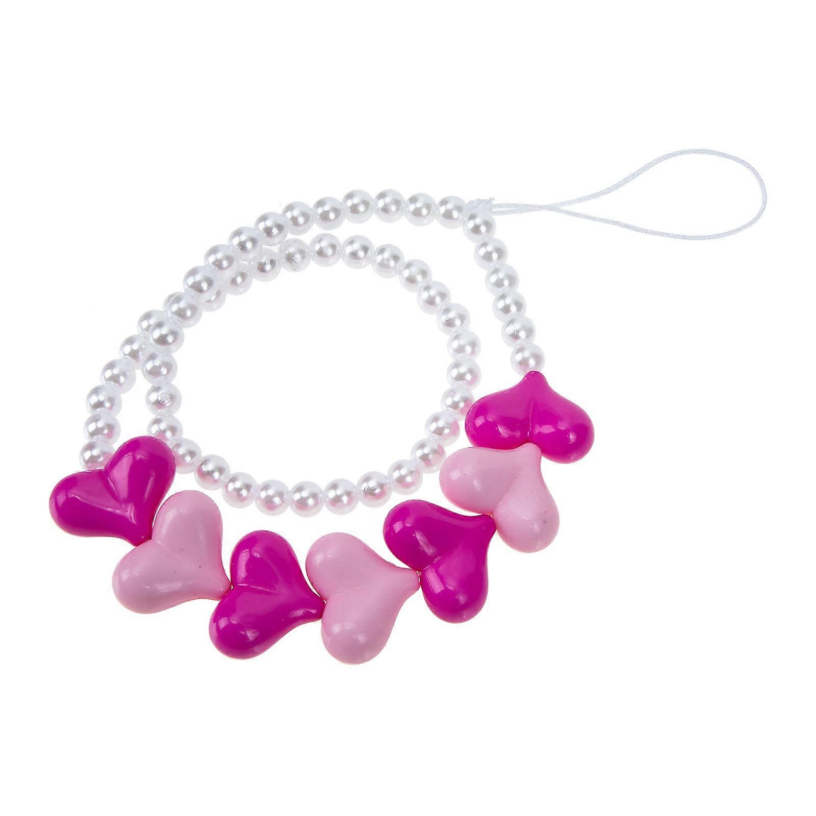 Beaded Phone Chain Mobile Phone Lanyard with Heart Shape 2Pcs Pink
