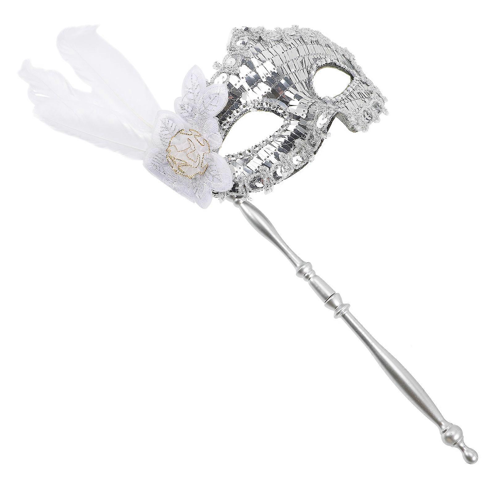 Silver Masquerade Mask on Stick for Pranking 4Pcs Decorative Carnival Accessory