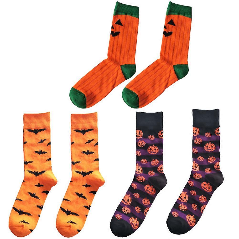 Skarpetki bawełniane na Halloween, z kreskówkowymi wzorami, do dekoracji, 3 pary, różne kolory