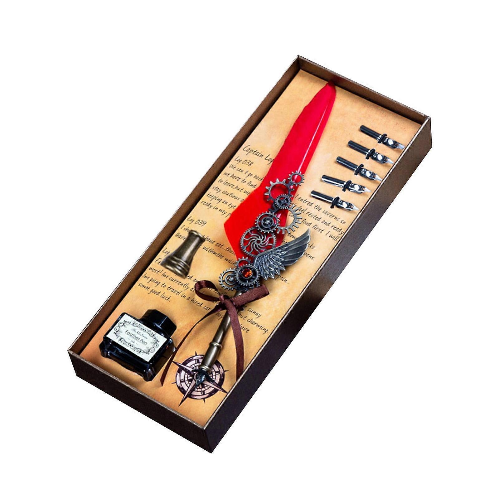 Potrochi Quill Pen and Ink Set with Wax Seal Stamp Kit, 5 Nibs, compatible with calligraphy & dip pen enthusiasts