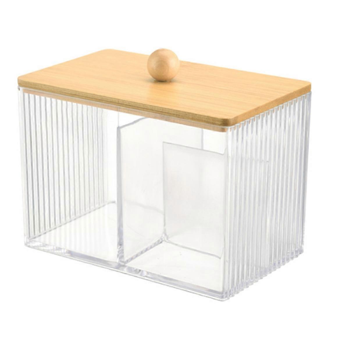 Qtip Holder with Bamboo Lids, Clear Plastic Bathroom Container