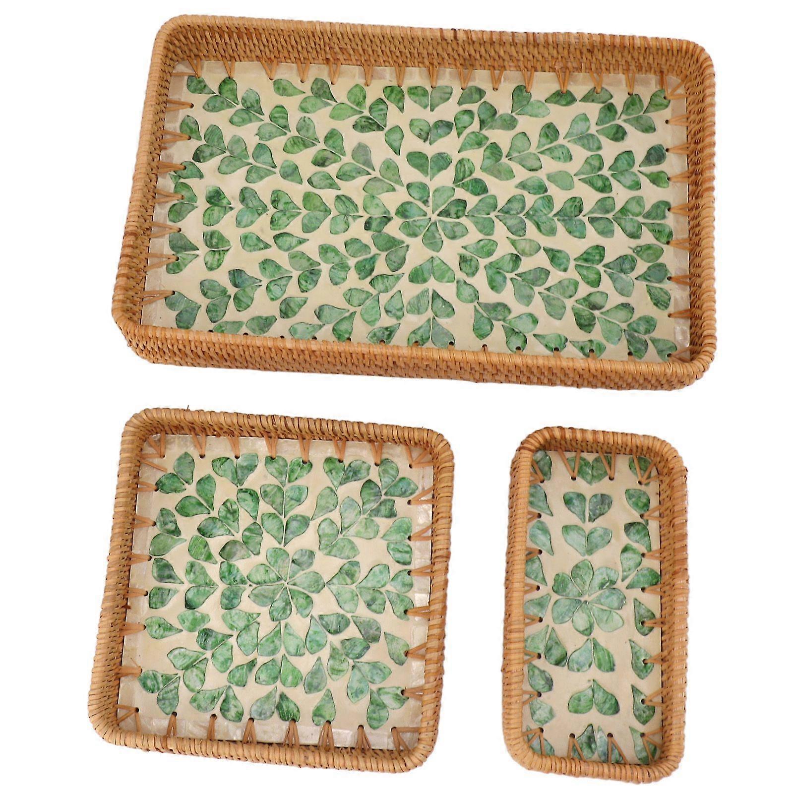 3 Pcs Rattan Fruit Tray Rectangular Fruit Tray Multi Purpose Storage Tray for Home Restaurant Green Willow