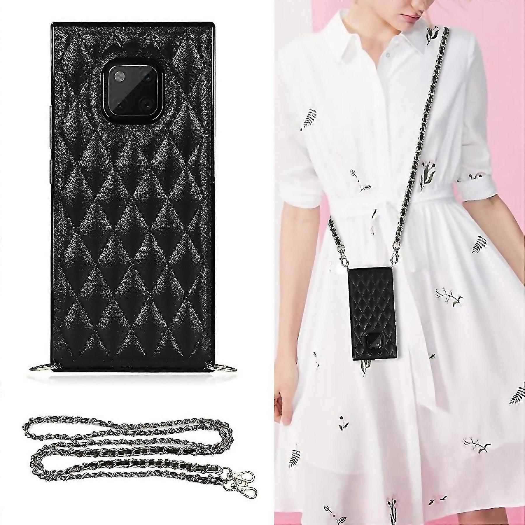 Huawei Mate 20 Pro Elegant Rhombic Pattern Microfiber Leather Tpu Shockproof Case With Crossbody