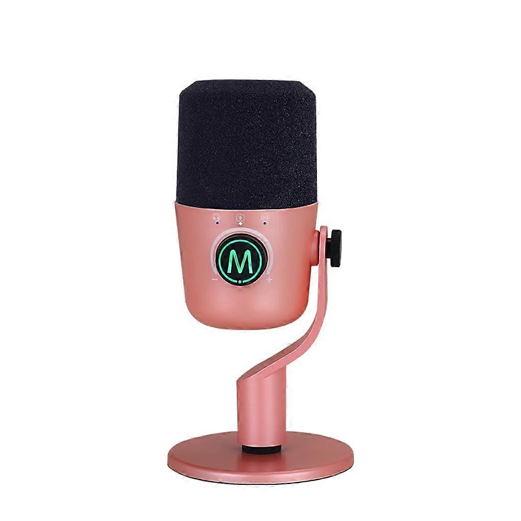 USB Microphone Studio Intelligent NoiseCanceling Condenser Mic For PC Computer Live Recording Singing Pink