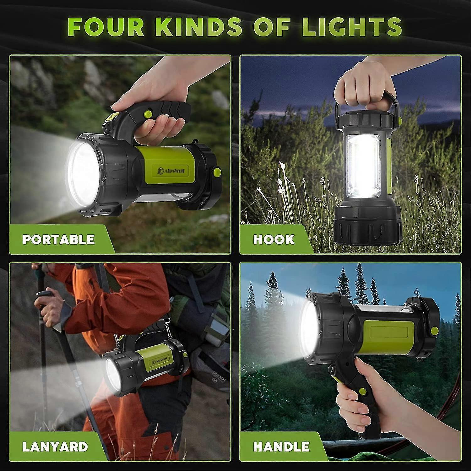 Camping Lantern Rechargeable Led Flashlight Spotlight With 800lm