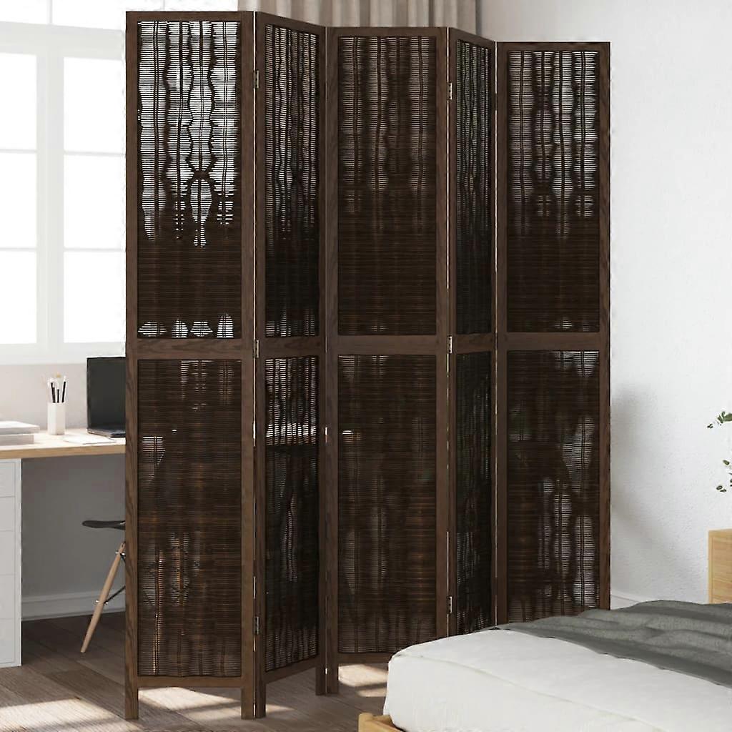 5 pcs. Room divider dark brown solid wood paulownia