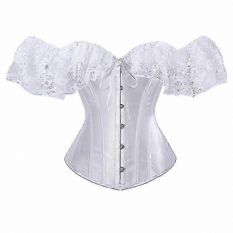 Retro Off-Neck Lace Corset with Chest Support and Short Sleeves