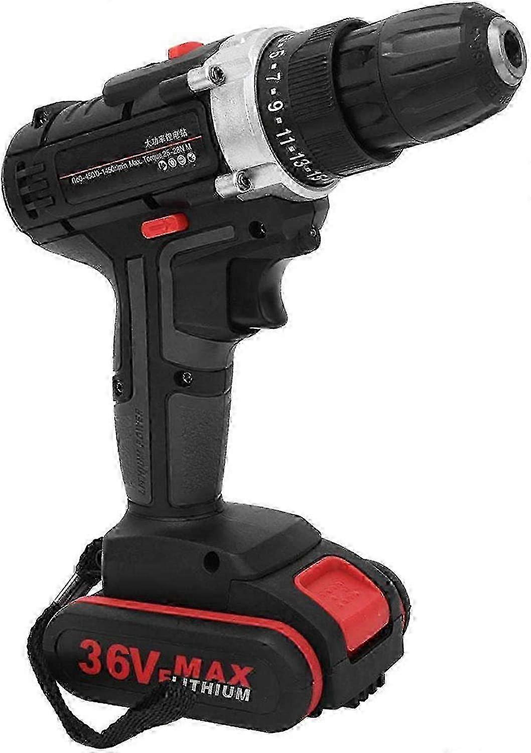 Cordless Drill Driver 100V-240V Electric Power Drill Handheld Power Tool with 2 Rechargeable Batteries