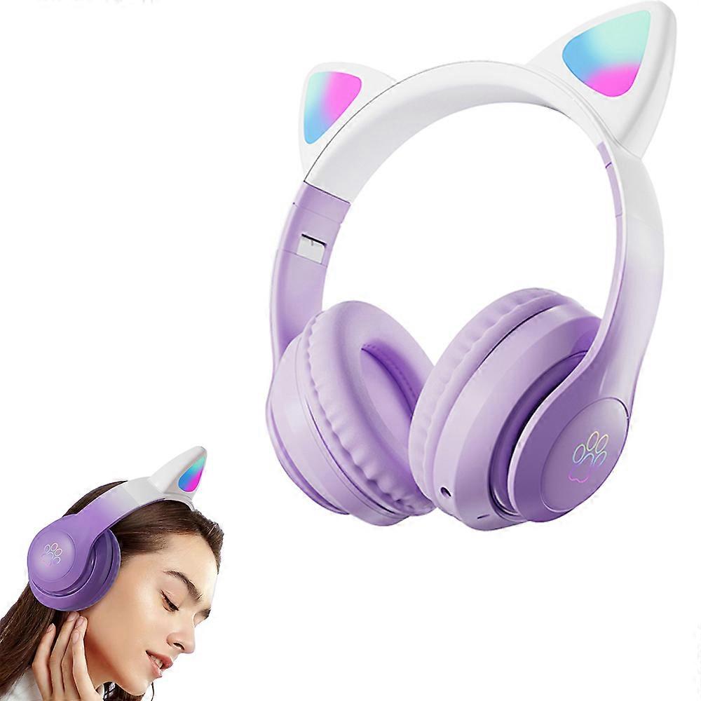 Wireless Headphone LED Cat Ear Bluetooth 5.3 Kids Headsets for PC Smartphone