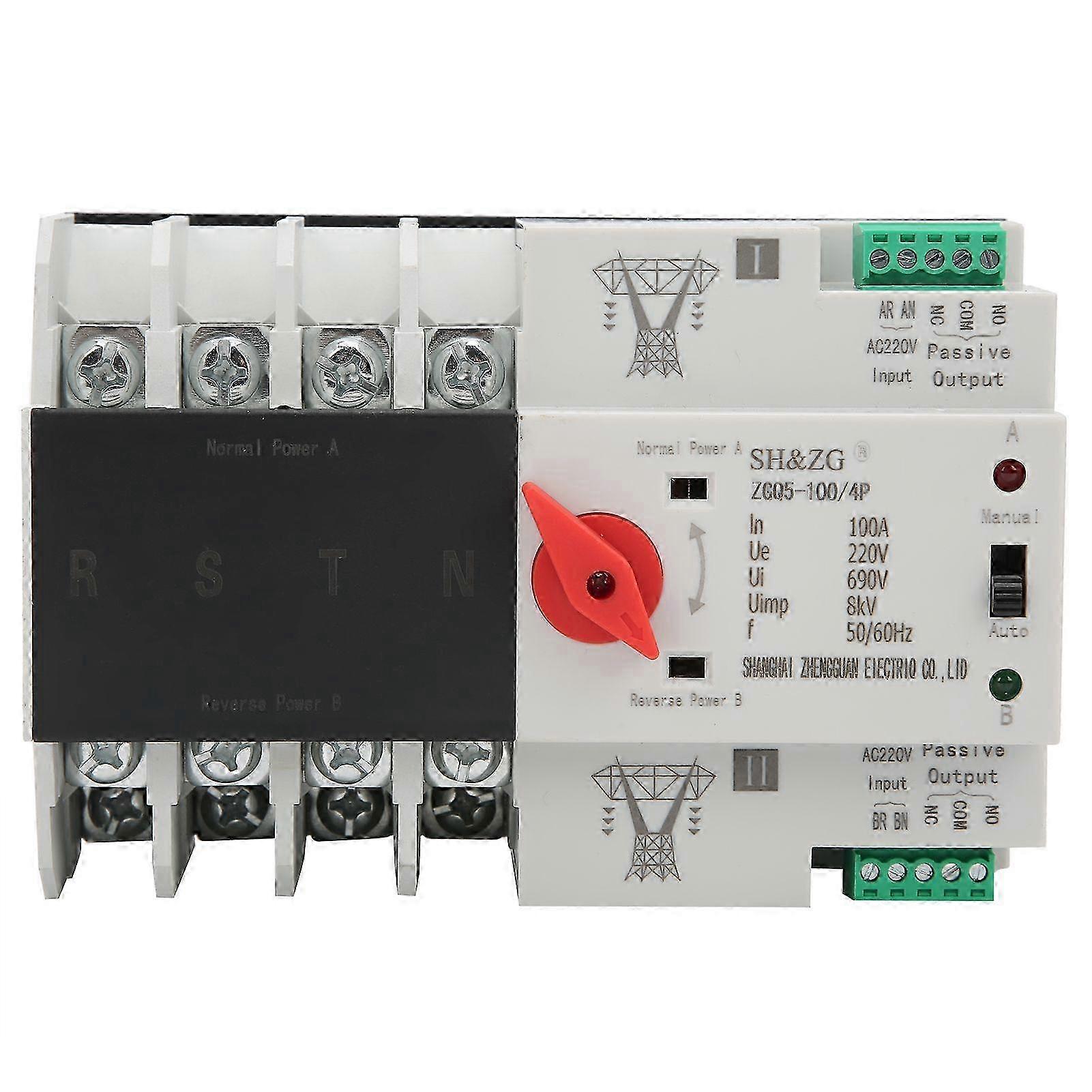 Dual Power Automatic Transfer Switch Circuit Breaker Changeover ZGQ5-100/4P 220V