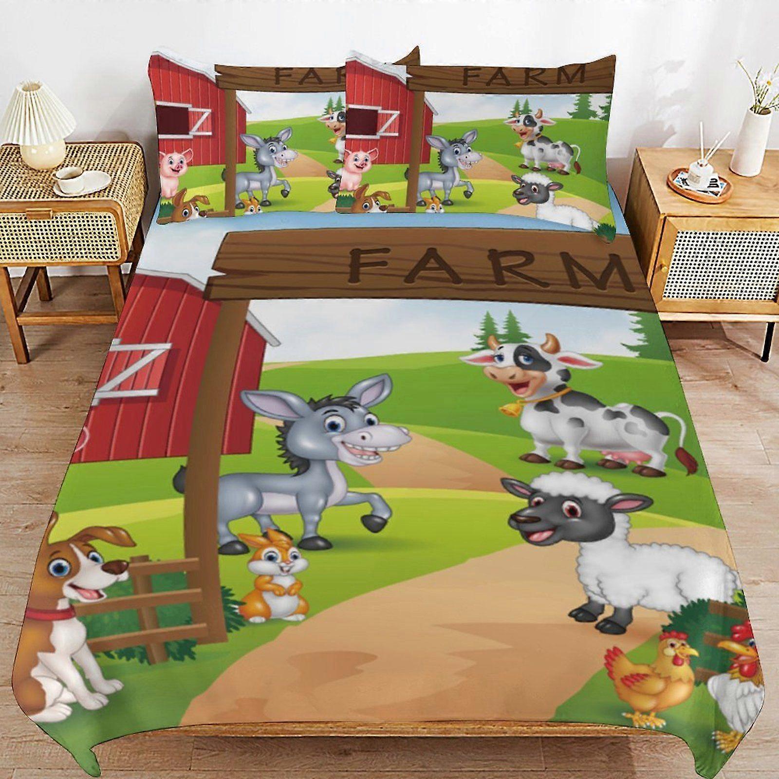d397 Happy Farm Classic Touch Soft Zipper Comfort Fabric Breathable Structure Duvet Cover Sets for Relaxing Sleep b397