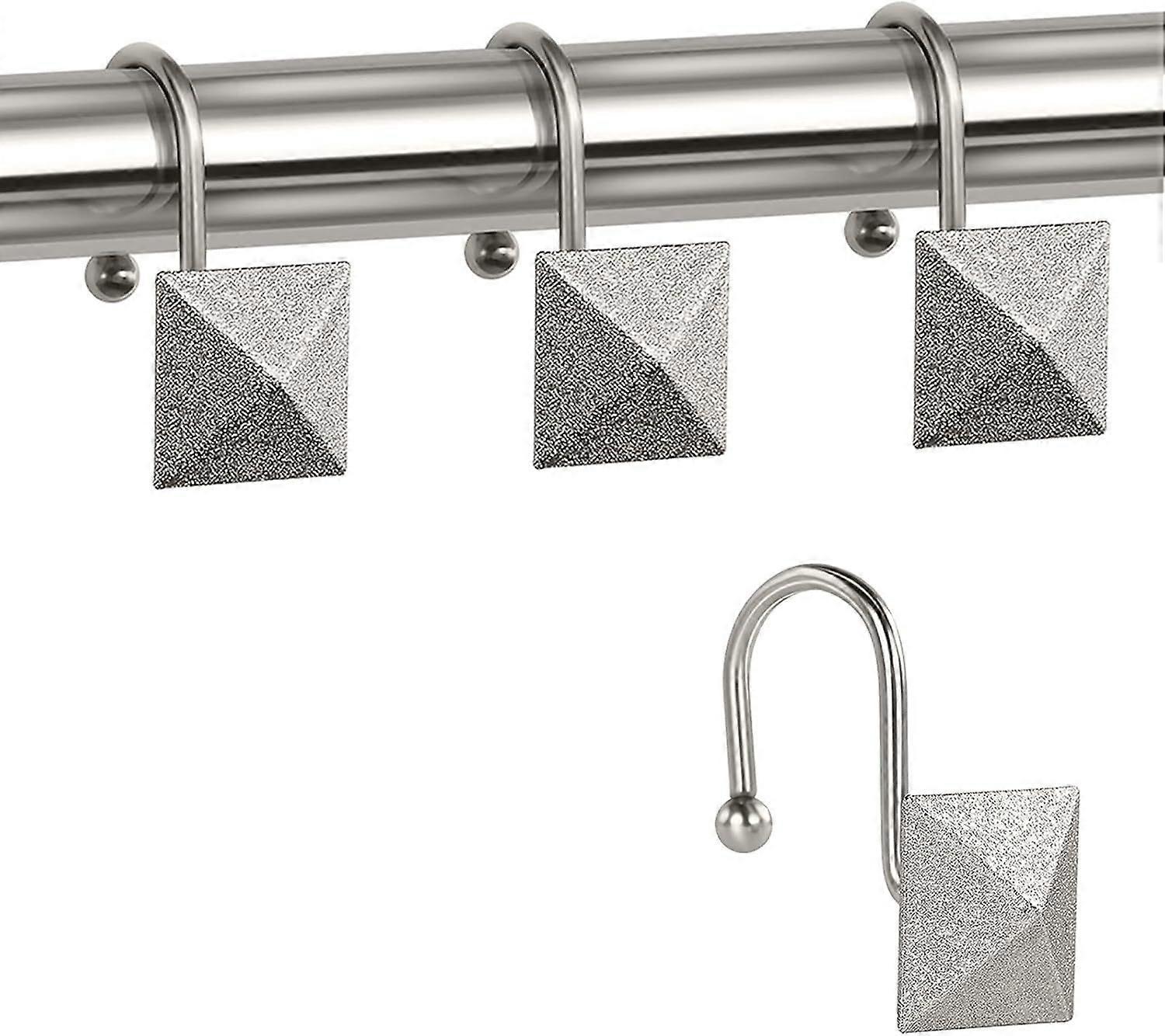 Nickel Shower Curtain Hooks Rust Proof, Square Bling Decorative Shower Curtain